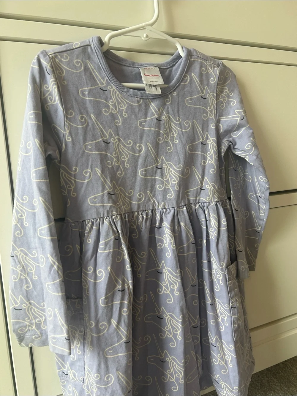Hanna Andersson Lavender Unicorn Print Long-Sleeve Kids Dress